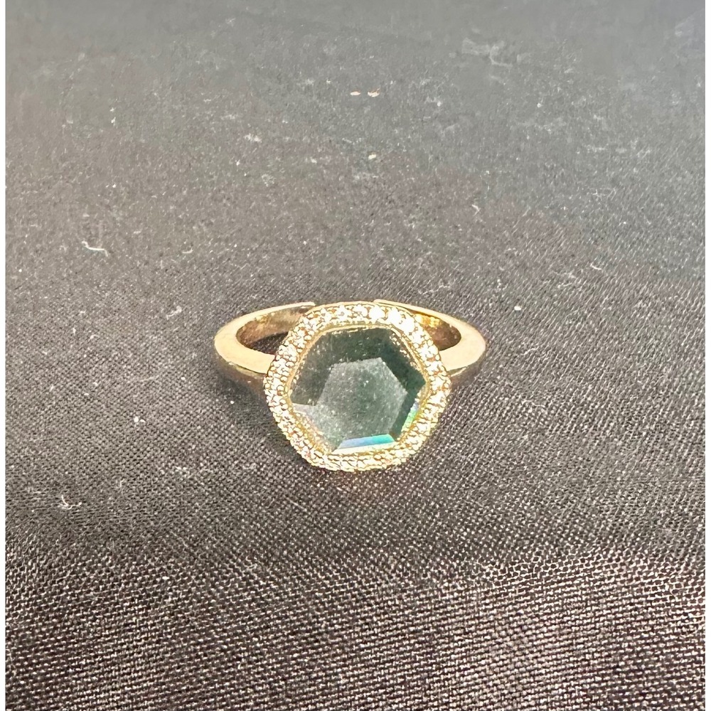 Joy Dravecky Chloe Anthropologie Hexagon Faux Emerald Adjustable Ring